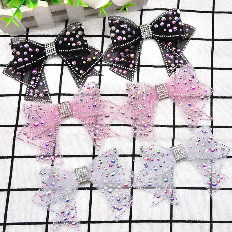 Boutique Pink Crystal AB Rhinestone Butterfly Bow Knot Patches Motif Sew on Glue on Applique for Bridal Wedding Dress Shoes