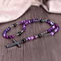 8mm Purple Lace Agate Catholic Christ Rosary Necklaces for Women Hematite Cross Pendant Mala Jewelry Gift