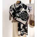 Ladies Luxury Designer Black White Flower Print Viscose Scarves Women Shawls High Quality 66*178cm Muslim Head Hair Scarf Hijab