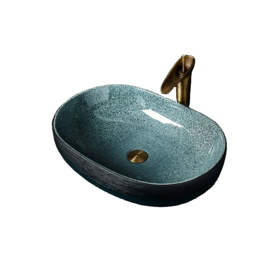 China Color Glazed Blue Green Contemporary Design 12L Eco-Friendly Water Resistant Countertop Ceramic Bathroom Face Sink Square