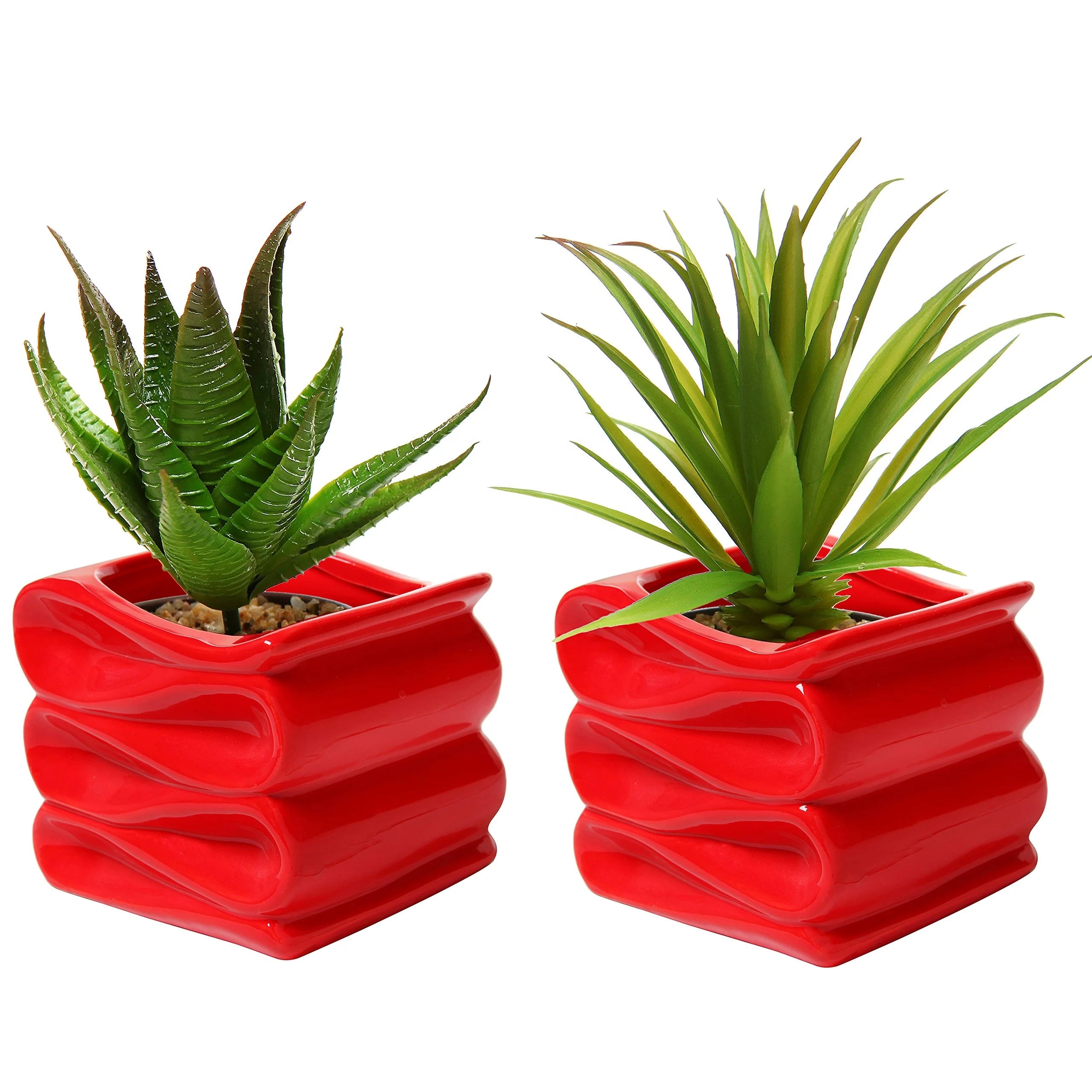 Creative Artistic Design Folding Shape Red Ceramic Plant Pot With Drainage Hole Garden Exquisite Home Decoration