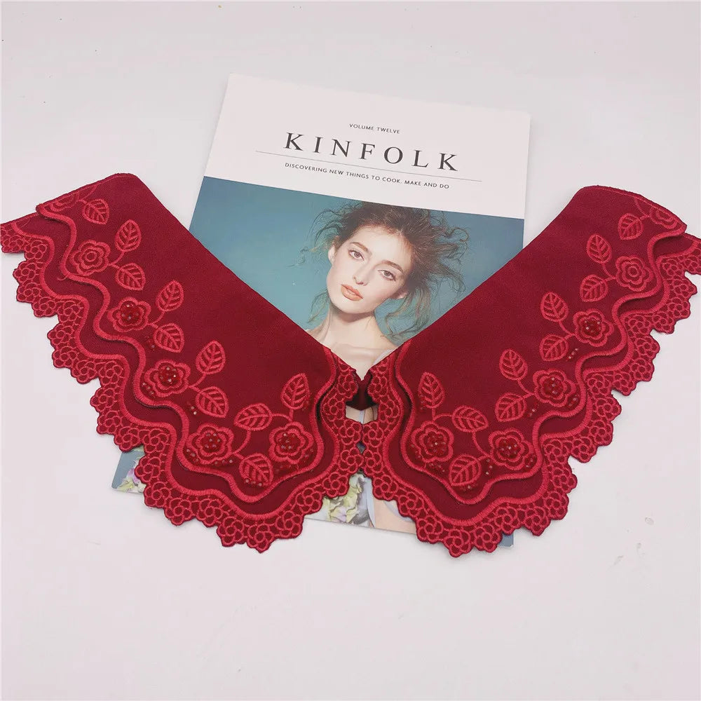 Leaf Design Collar Women Vintage  Detachable Collar Elegant Lady  False Crystal Beaded  Shirt Collars