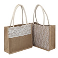 OEM Factory Lace Burlap Shopping Bag Custom Fashion Lace Gift Bag Wholesale Natural Promotional Jute Bag for Lady OEM
