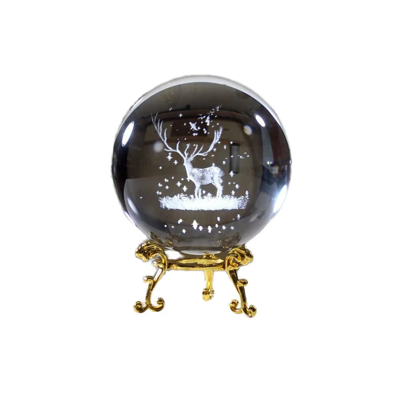 Shining Exquisite Christmas Gifts Low MOQ Factory Wholesale Cartoon Crystal Ball Deer 3D Laser Engrave Metal Base Fashion