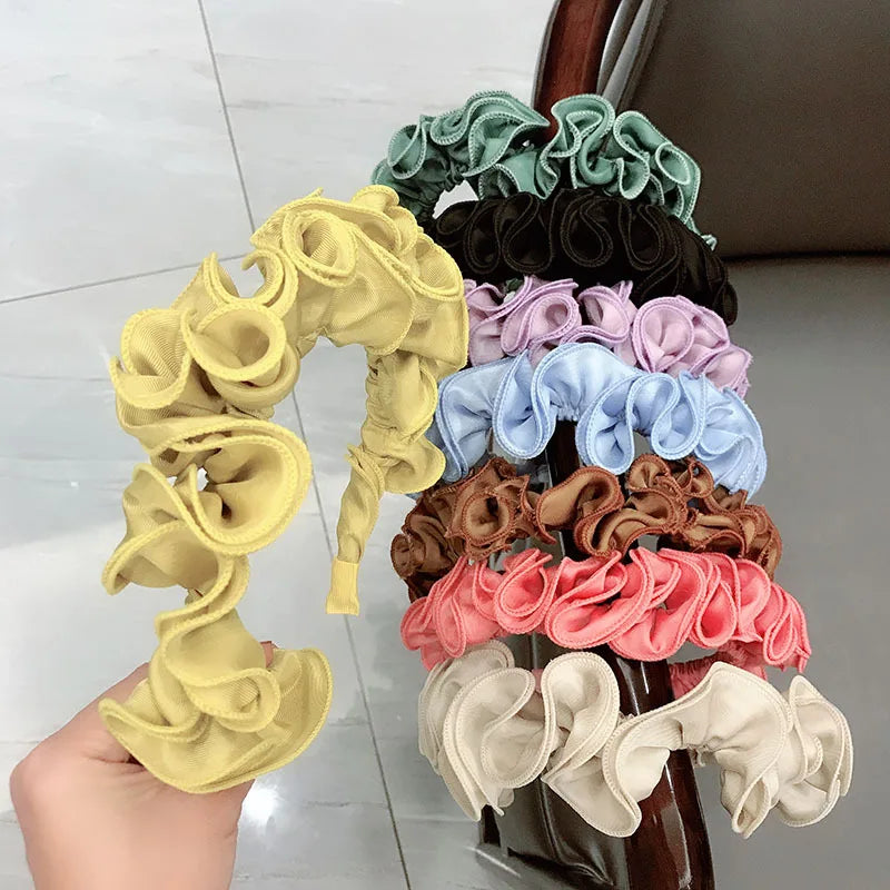 2022 Fashion Ruched Fashion Headband for Women Wide Ruffled Edge Scrunchie Hair Bands for Women Headbands for Lady