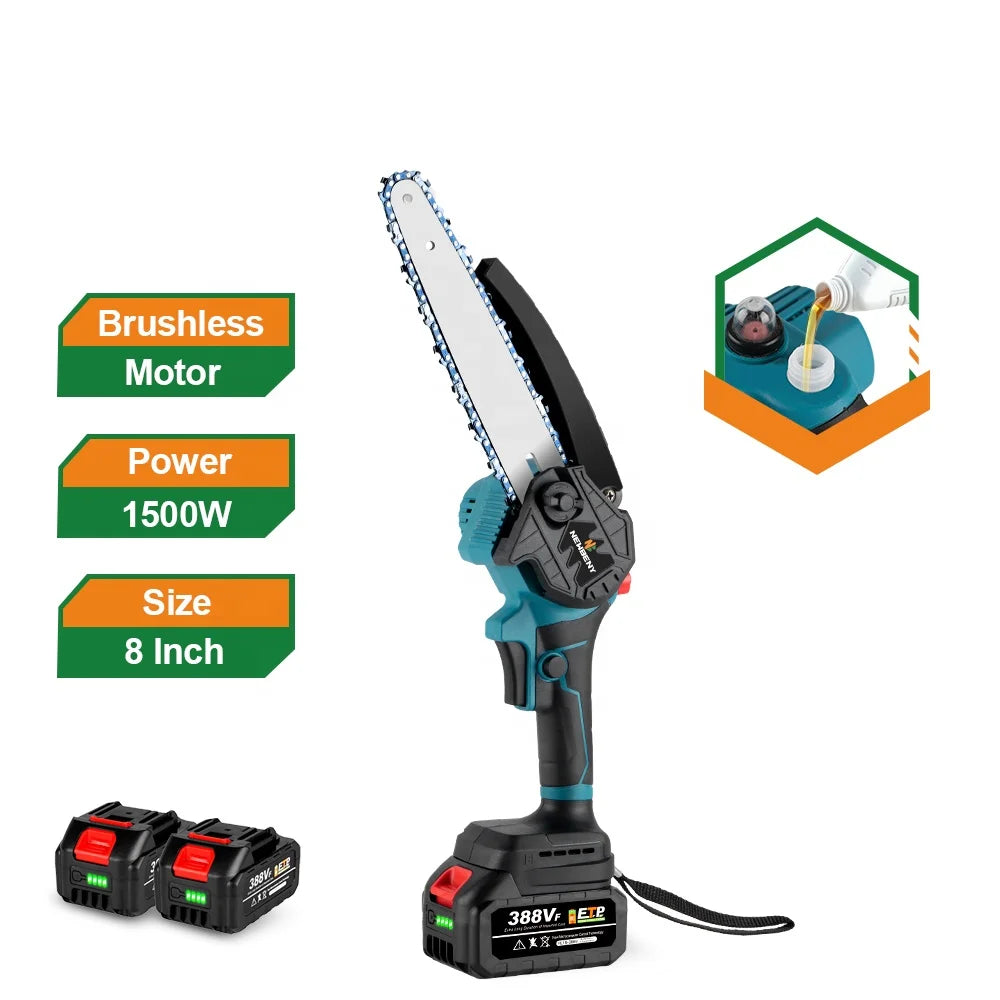 8 Inch Brushless Cordless Oil Electric Chain Saw Handheld Rechargeable Woodworking Cutting Tool Machine for Makita 18V Battery
