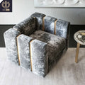 Aesthetic Italian Luxury Tufted Single Seater Fabric Sofa Chair Gray Solid Wood Frame Apartment Villa Comfortable Hotel