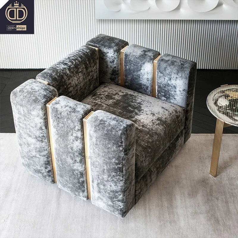 Aesthetic Italian Luxury Tufted Single Seater Fabric Sofa Chair Gray Solid Wood Frame Apartment Villa Comfortable Hotel