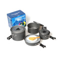 Portable Outdoor Cookware Set for 4-5 People Foldable Aluminium Camping Cooking Pots Titanium Fry Pan Stainless Steel Handles