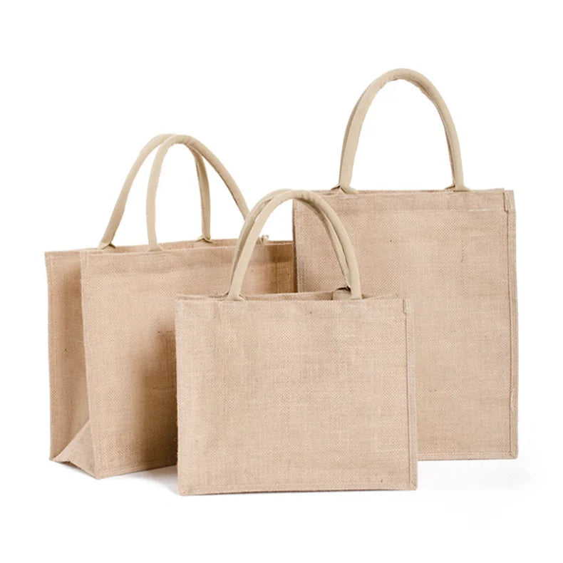 Custom Letter Pattern Logo Printed Eco-friendly Recycle Natural Foldable Reusable Shopping Linen Burlap Jute Tote Bag