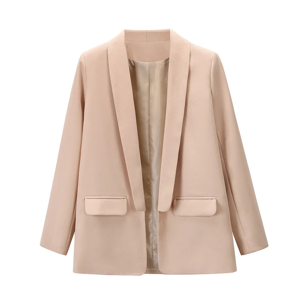 2020 New Fashion Women's Solid Color Office Jacket Europe Style Long Sleeve OL Suit Cardigan Lapel Polyester Breathable Hot Sell