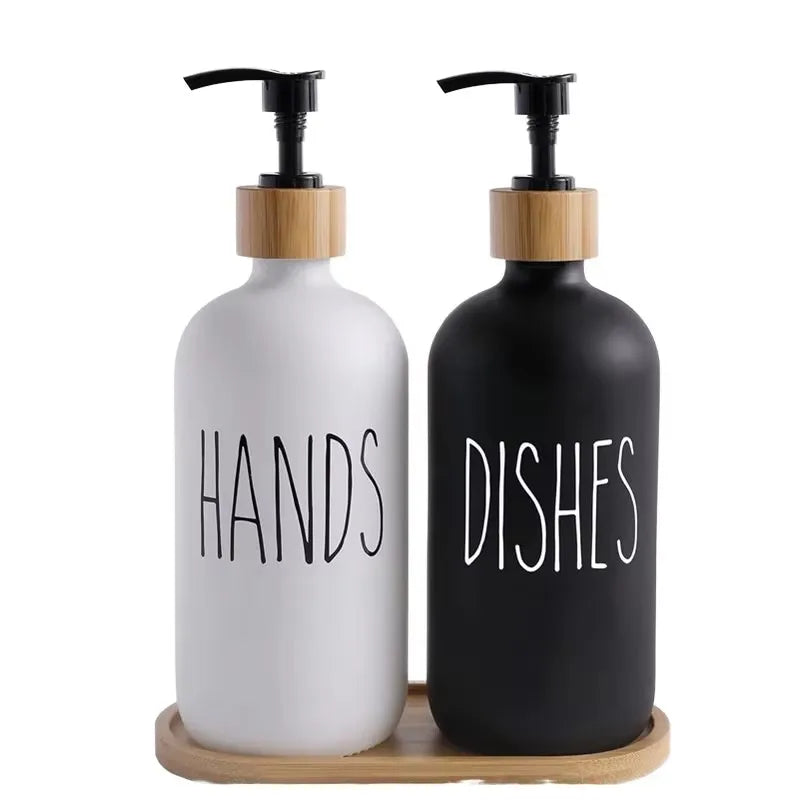 Soap Dispensers Hand and Dish Soap Dispenser Bamboo Tray 16 oz Refillable Liquid Soap Dispenser with Bamboo Tray