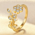 Anillo Ajustable Mujer Flores Gold-plated Bling Bling Inlaid Cubic Zirconia Leaf Design Ring Simple Flower Bloom Ring