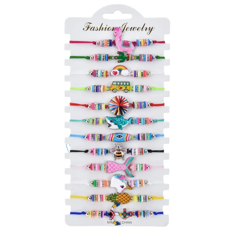 Animal Pendant Bracelets Unicorn Multicolor Rhinestone Woven Friendship Bracelets for Kids Party Favors Wedding Gifts
