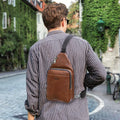 Custom Vintage Men's Genuine Leather Multi-Compartment Sling Chest Bag with Zipper Closure Crossbody Design