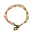 Wholesale Custom Multi-Layer Beaded Anklets Handmade with Waxed Polyester Thread Turquoise & Copper Bell Fashion Style