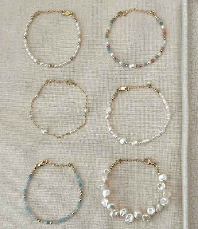 Summer Beach Pearl Gold Plated Bracelets Fashion Freshwater Pearl Natural Stone Beaded Bracelets Jewelry for Women