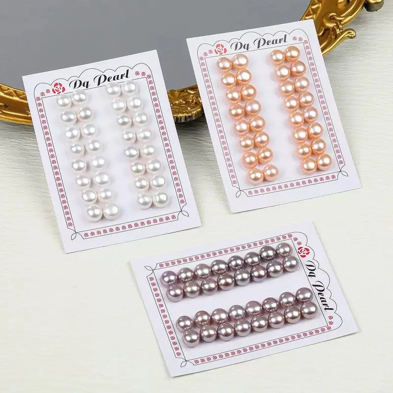 Wholesale Natural Freshwater 5-6mm Black Steamed Bun Button Pearl Jewelry Half-Hole Face Earrings with Loose Accessories