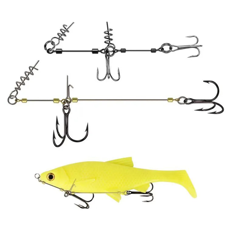 WEIHE  15cm Fishing Screw Rig Double Fishing Hooks With Pike Center Pin Shad Belly Stingers