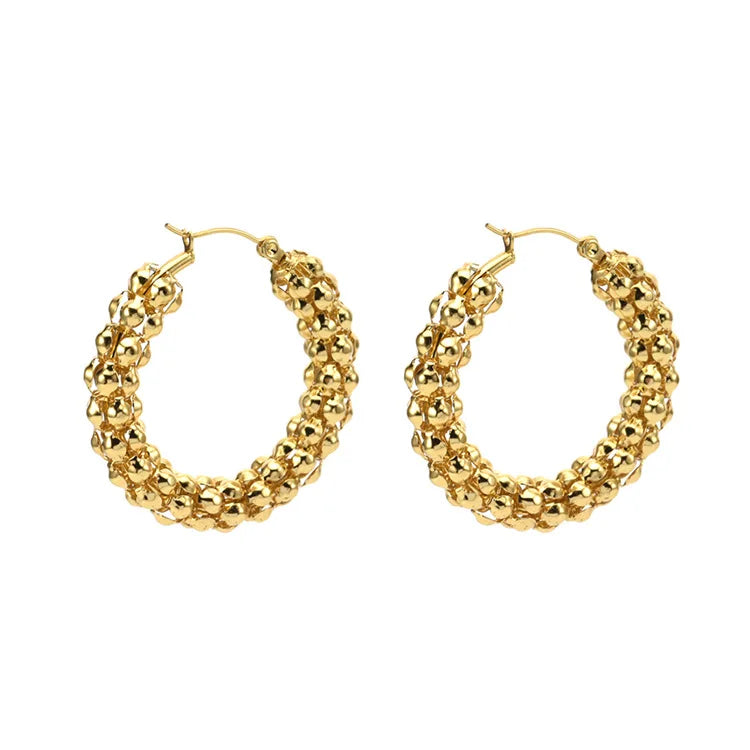 Fashion Jewelry New Hyperbole Circle Hoop Earrings 24K Gold Grain Round Chunky Big Stainless Steel Hoop Earrings