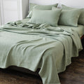 Luxury Natural Sage Green Soften Queen Size king Size Usa French Flax Bed Sheet Pure Linen Duvet Set 100% Linen Sheet Set