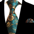 Fashion Silk Polyester Tie and Pocket square Set Floral Mens Tie Handkerchief Set