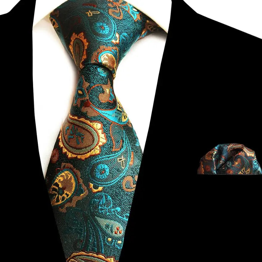 Fashion Silk Polyester Tie and Pocket square Set Floral Mens Tie Handkerchief Set