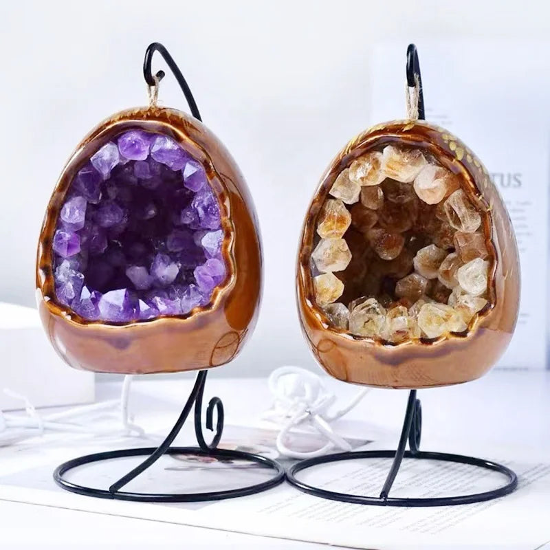 Dinosaur Egg Crystal Stone USB Lamp Amethyst Citrine Standing Night Light Raw Crystal Lamp for Gifts