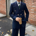 2026 Wholesale Dark Blue Gun Lapel Metal Buckle Business Double Breasted Suit Men for Wedding Suits