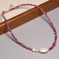 New Arrival Semi-precious Gemstone Choker Natural Stone Rhodolite Beaded Necklace Baroque Pearl Jewelry for Women Girls Gift