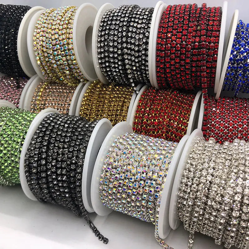 Factory Wholesale Multi Color Good Quality SS4/6/8/10/12/16 Crystal Rhinestone Chain Glass Cup Chains Stone Chains