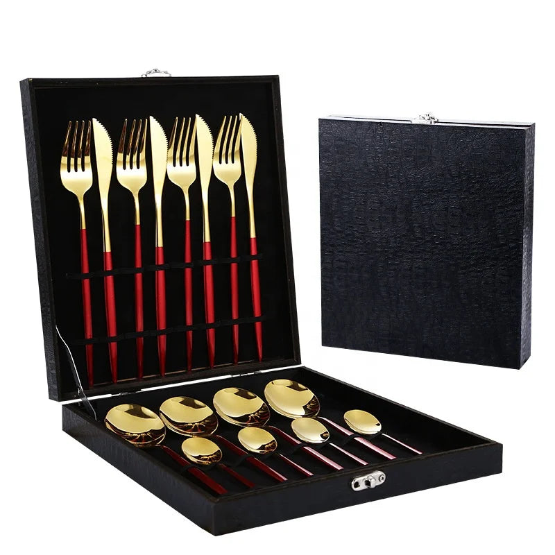 Exquisite 16pcs Cutlery Set Stainless Steel Party Red Flatware Set with Gift Box