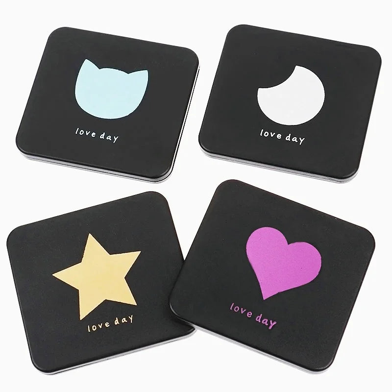 Fashionable Portable Cute Cat Folding Mirror 2X Magnifying Double Sided Square Pocket Mirror Heart Shape Makeup Mirror
