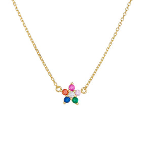 Cute Sweet Colored Zircon Clavicle Chain Sterling Silver 925 Gold Plated Daily Wear Flower Necklace for Women