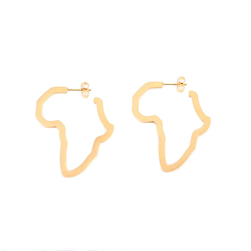 Exaggerate Africa Stainless Steel Hollow Out Map Earrings Studs Simple Jewelry