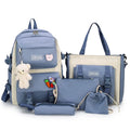 5-Piece Set of Large Volume Lady Shoulder Drawstring Hand Bag Water-Proof School Backpack for Spring/Summer Seasons