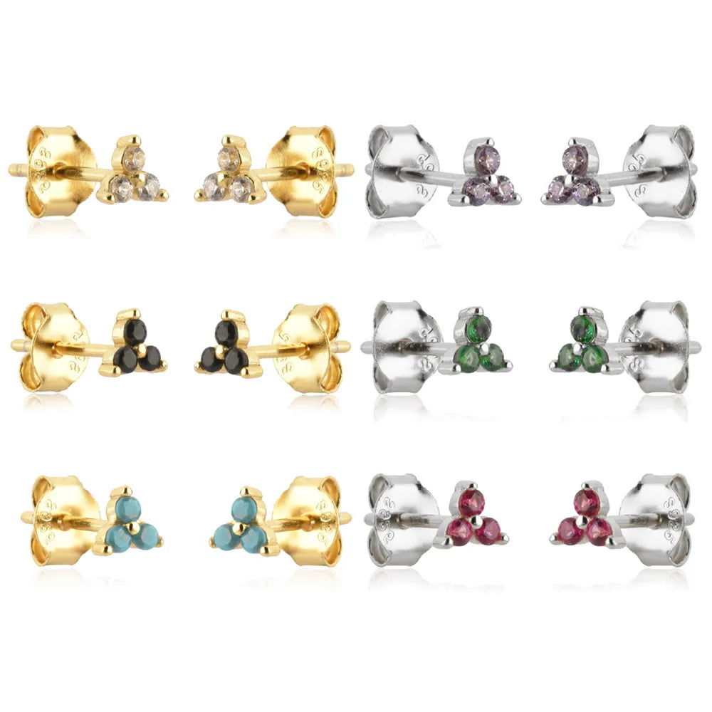 FUAMAY Aretes Zircn Colorful Three Dot Trio Stud Earrings in 925 Sterling Silver Trio Sphere Stud Earrings