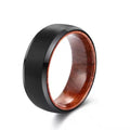POYA Men's 8mm Brushed Black Tungsten Ring With Wood Inner Wedding Ring for Engagement & Gift Christian Jewelry