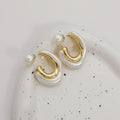 Hot Sale 2023 Korean Women Earrings Fashion Irregular Geometric C Shape Imitation Pearl Stud Earrings Gold Plated Women Jewelry