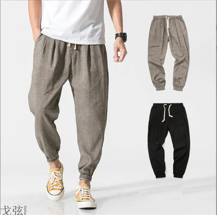 2023 Plus-size Chinese Style Men's Day Bloomers Men's Linen Pants Fashion Cotton Moharen Pants Corset Pants