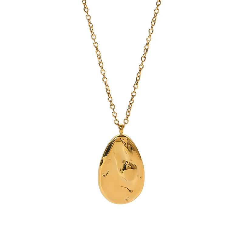 Classic Retro French Style Stainless Steel 18K Gold Plated Concave Convex Lava Irregular Pendant Necklace for Women Anniversary