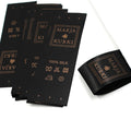 Self-Adhesive Satin Woven 100 Pieces with Center Fold Printed Techniques Square Pattern Logo Washing Instructions CUSTOM LABEL