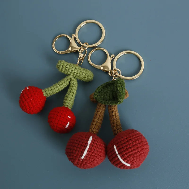 2025 Cute Handmade Woven Cherry Keychain Fruit Pendants Key Chain Bag Charm Handbags DIY Accessories