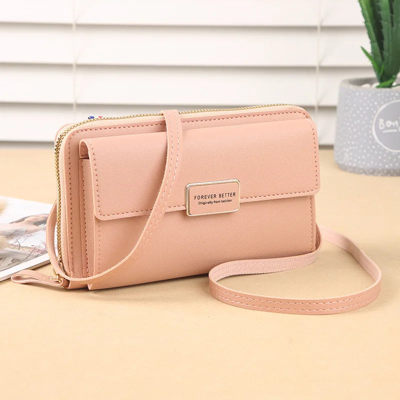 Pure Color Mobile Phone Bag Women Wallet Card Holder Messenger PU Money Purse Crossbody Shoulder Mini Bag