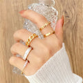 New Fashion Hip Hop Gold Plated Metal Chunky Ring Set Twist Chain Flower butterfly Finger Joint Rings Set Jewelry