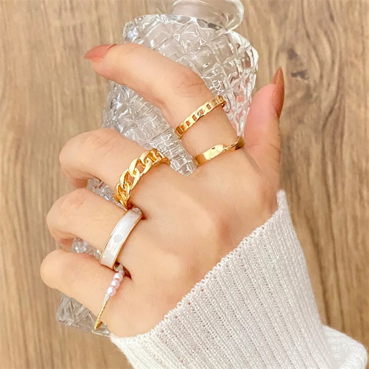 New Fashion Hip Hop Gold Plated Metal Chunky Ring Set Twist Chain Flower butterfly Finger Joint Rings Set Jewelry