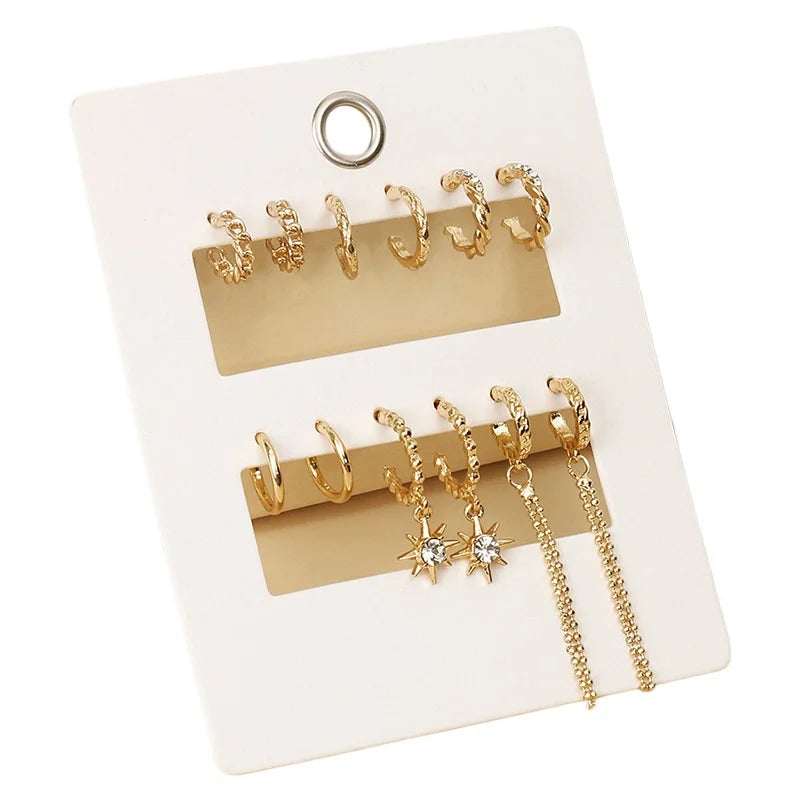 Wholesale 6 Pairs Elegant Golden Hoop Earrings Sets Diamond Pearl Huggies Earrings Jewelry for Women