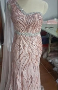 2024 New Arrival Dark Green Africa Mermaid Evening Dresses Sexy One Shoulder Plus Size Beaded Lace Long Bridesmaid Prom Gowns