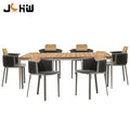 Modern Designer Outdoor Teak Wood and Aluminum Dining Chair and Table Sets with Rope Woven Patio/Courtyard Garden Furniture