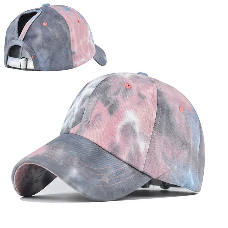 Big Headwrap Tie Dye Matching Color Hat Pure Cotton Women's High Top Hat Ponytail Baseball Cap